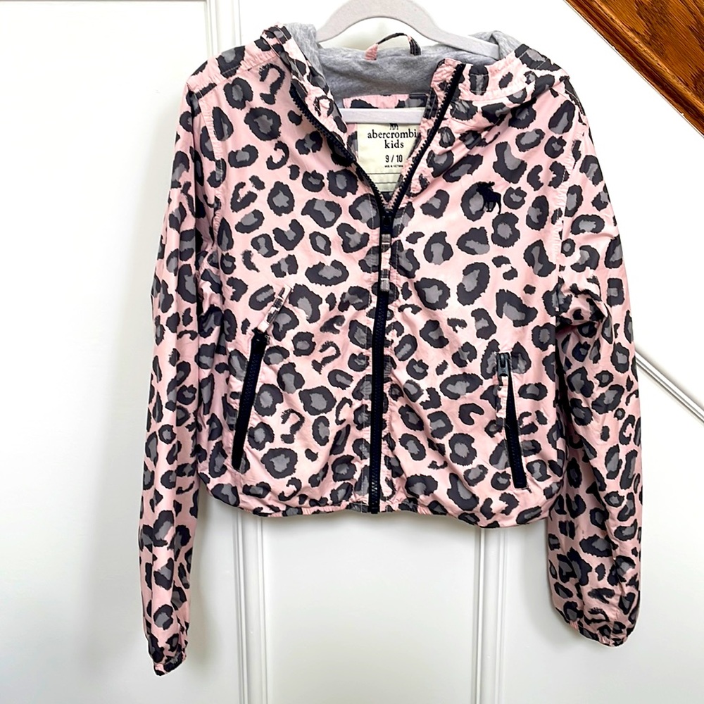 Abercrombie kids pink leopard print Girls lined spring jacket, size 9-10